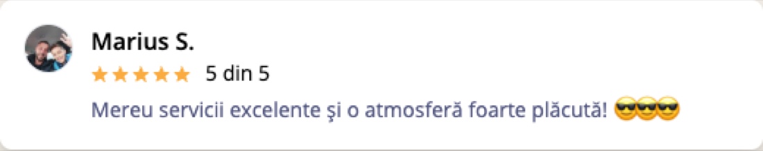 Recenzie Mero — Marius S.: Mereu servicii excelente și o atmosferă foarte plăcută.